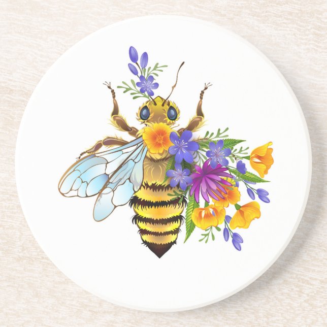 Flower bee with wild plants coaster (Front)
