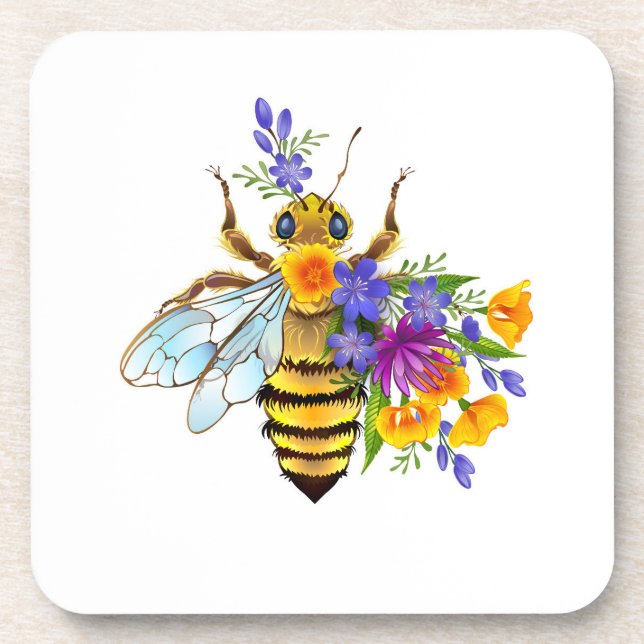 Flower bee with wild plants coaster (Front)