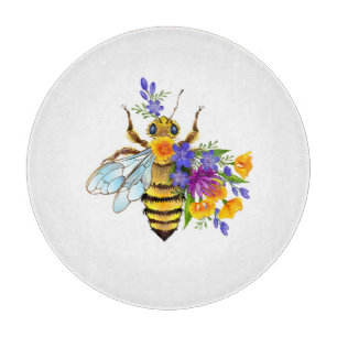 Flower bee with wild plants cutting board