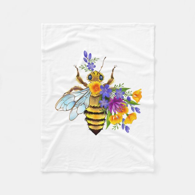 Flower bee with wild plants fleece blanket (Front)