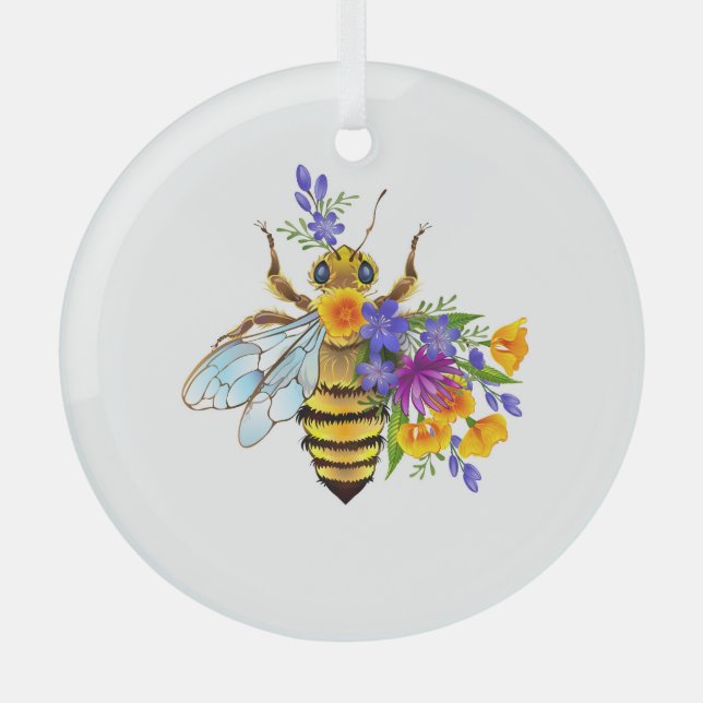 Flower bee with wild plants glass tree decoration (Front)