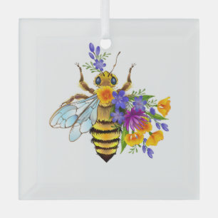 Flower bee with wild plants glass tree decoration