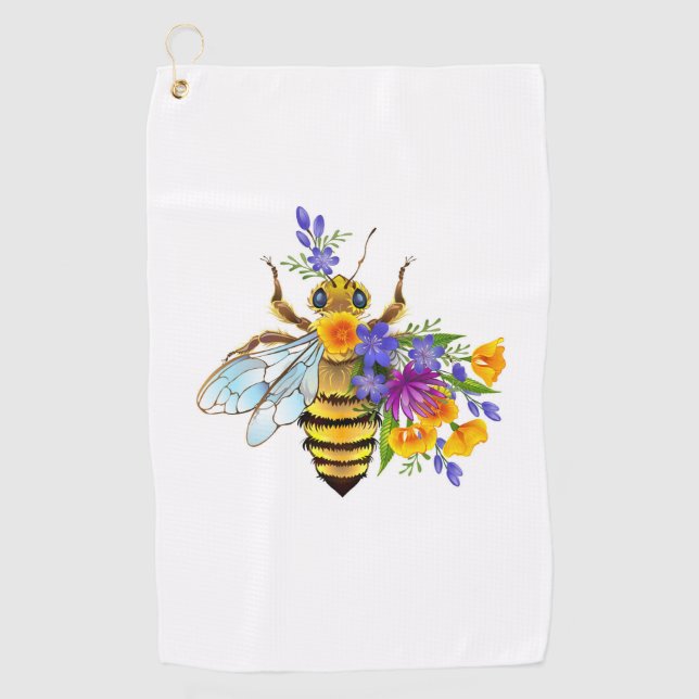Flower bee with wild plants golf towel (Front)