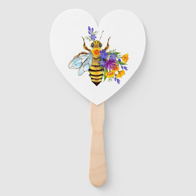 Flower bee with wild plants hand fan (Front)