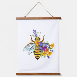 Flower bee with wild plants hanging tapestry