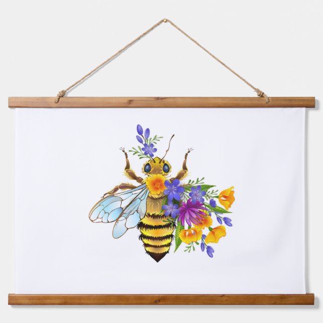 Flower bee with wild plants hanging tapestry (Front)