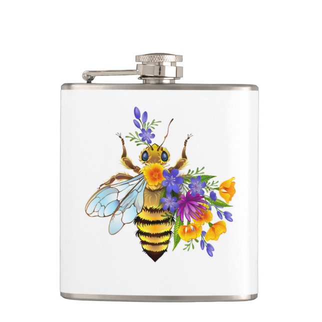 Flower bee with wild plants hip flask (Front)