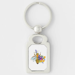 Flower bee with wild plants key ring