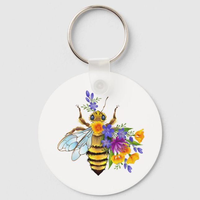 Flower bee with wild plants key ring (Front)