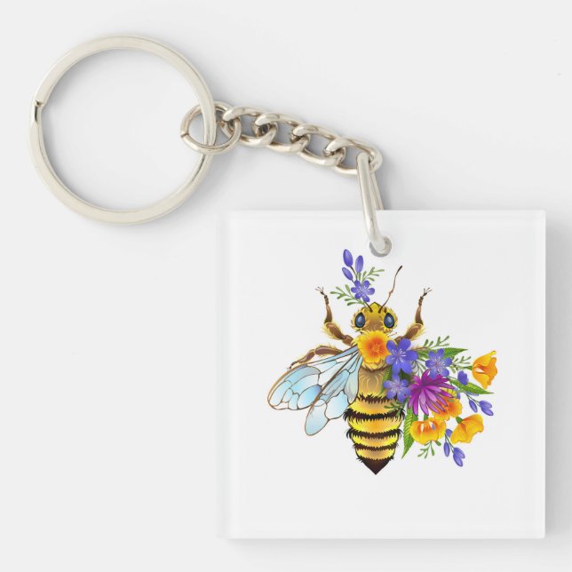 Flower bee with wild plants key ring (Front)