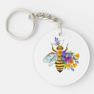 Flower bee with wild plants key ring