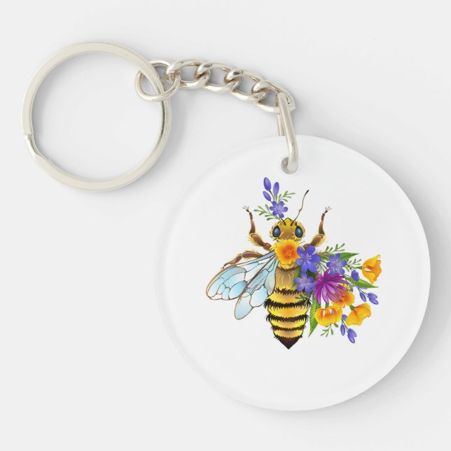 Flower bee with wild plants key ring (Front)