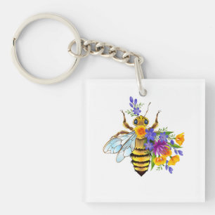Flower bee with wild plants key ring