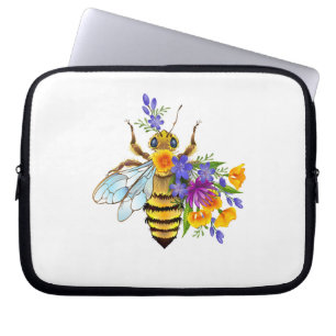 Flower bee with wild plants laptop sleeve