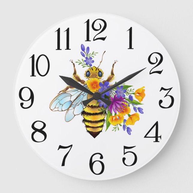 Flower bee with wild plants large clock (Front)