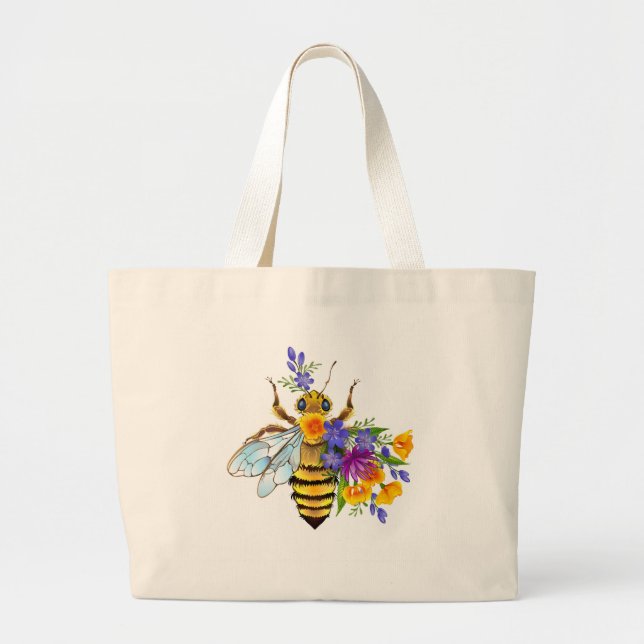 Flower bee with wild plants large tote bag (Front)