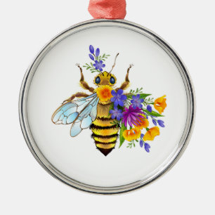 Flower bee with wild plants metal ornament