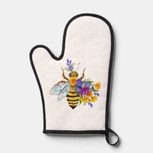 Flower bee with wild plants oven mitt
