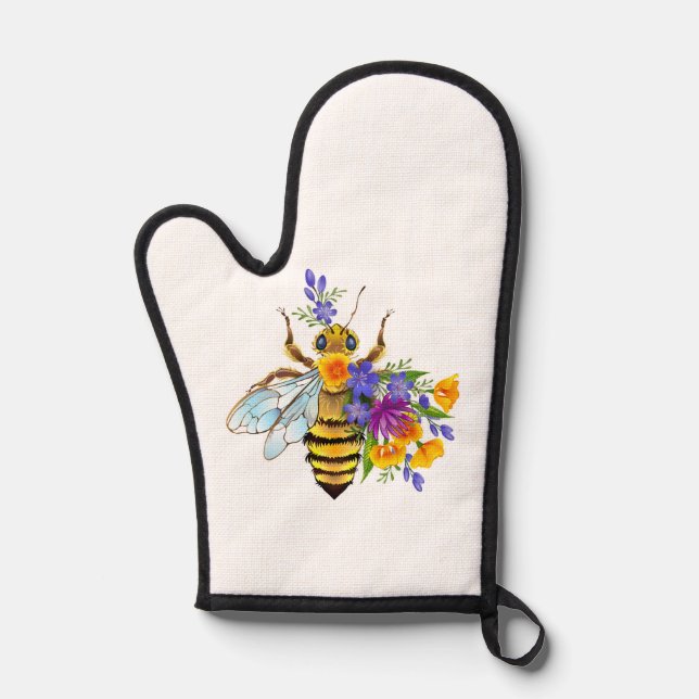 Flower bee with wild plants oven mitt (Front)