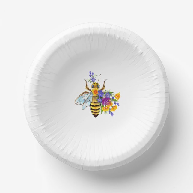 Flower bee with wild plants paper plate (Front)