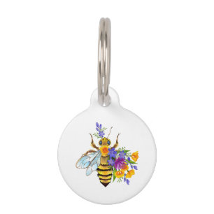 Flower bee with wild plants pet tag