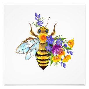 Flower bee with wild plants photo print