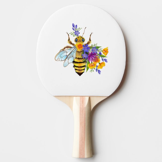 Flower bee with wild plants ping pong paddle (Front)