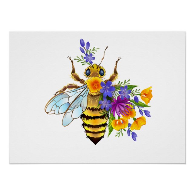 Flower bee with wild plants poster (Front)