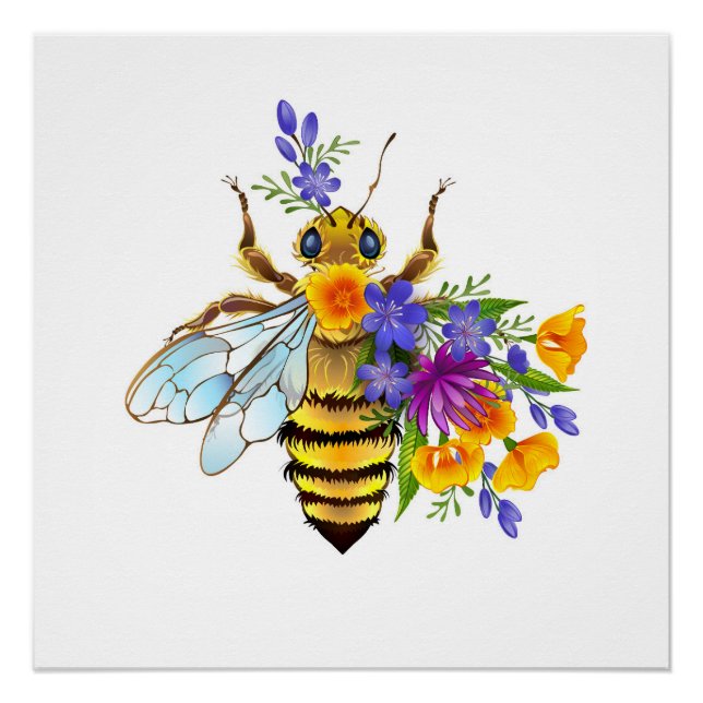 Flower bee with wild plants poster (Front)