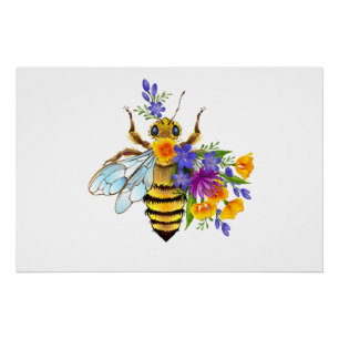 Flower bee with wild plants poster