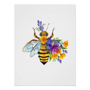 Flower bee with wild plants poster