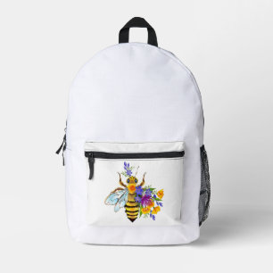Flower bee with wild plants printed backpack