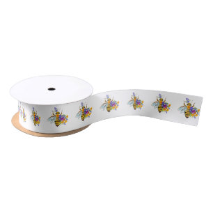 Flower bee with wild plants satin ribbon