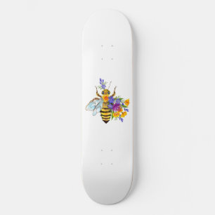 Flower bee with wild plants skateboard