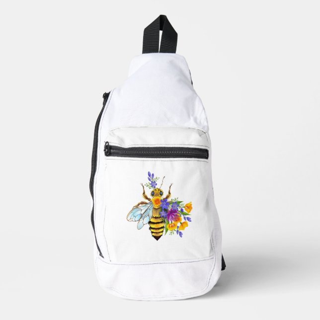 Flower bee with wild plants sling bag (Front)