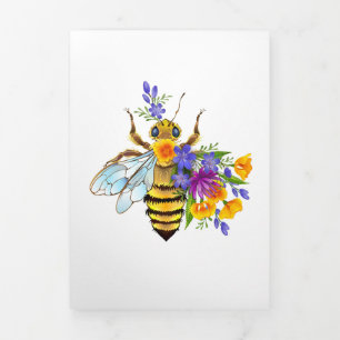 Flower bee with wild plants Tri-Fold holiday card