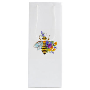 Flower bee with wild plants wine gift bag