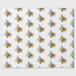 Flower bee with wild plants wrapping paper