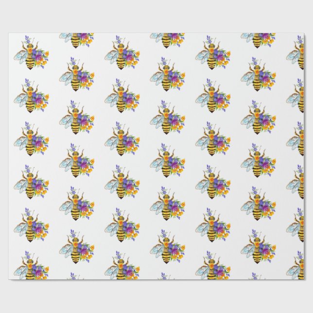 Flower bee with wild plants wrapping paper (Flat)