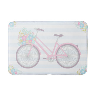 Flower Bicycle Cute Fun Hipster Pink Blue Bath Mat