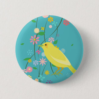 flower bird(blue) 6 cm round badge