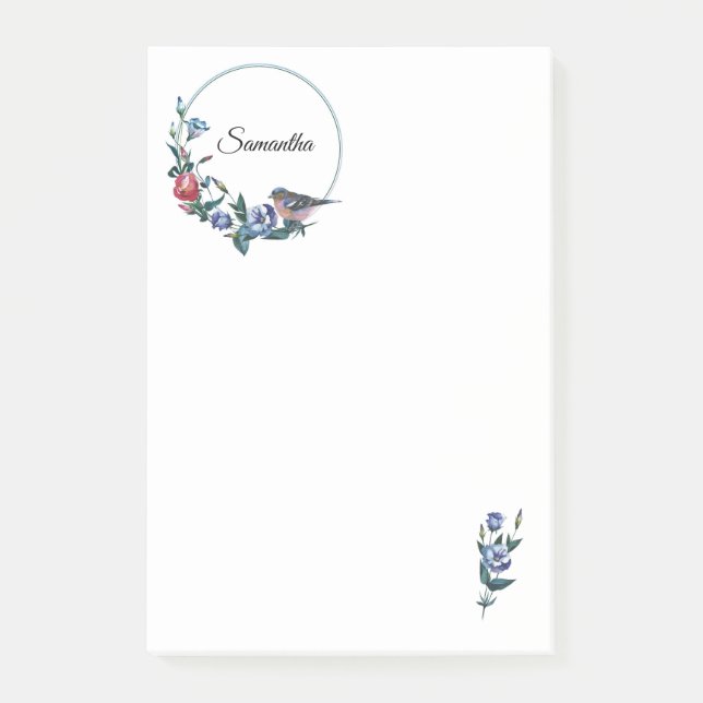 Flower Bird Personalised Post-it Notes (Front)