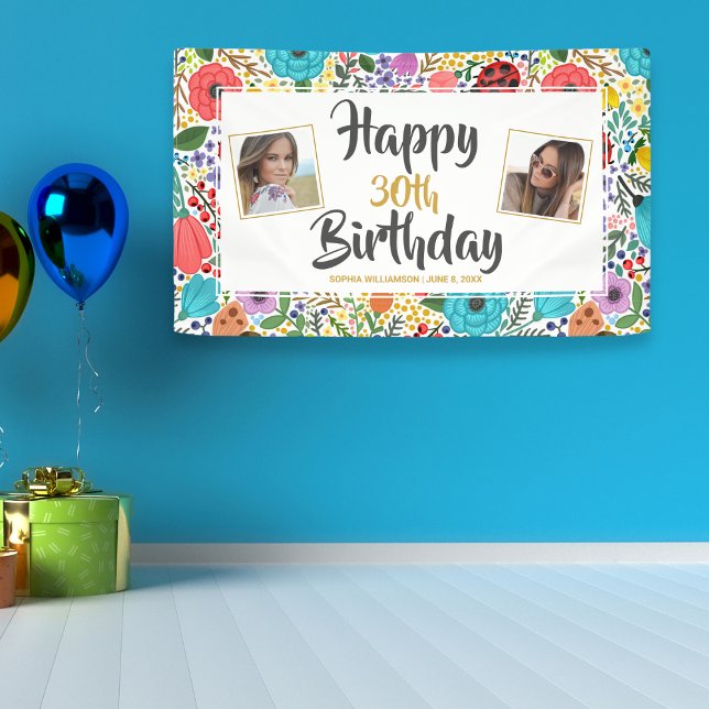Flower Birthday Party Any Age Name Custom Photos Banner (Creator Uploaded)