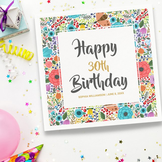 Flower Birthday Party Custom Name Age Floral Napkin (Creator Uploaded)