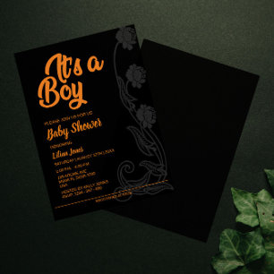 Flower Black Background Baby Shower Invitation
