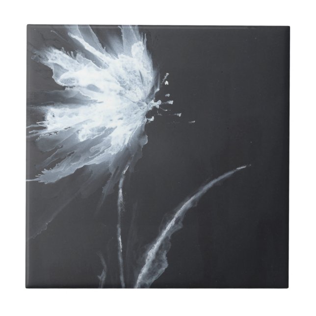 Flower Black White Minimalist Ceramic Tile (Front)