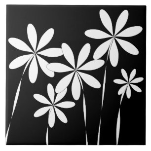 Flower Bliss2 Black & White Ceramic Tile