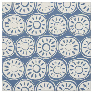 flower block ivory blue fabric