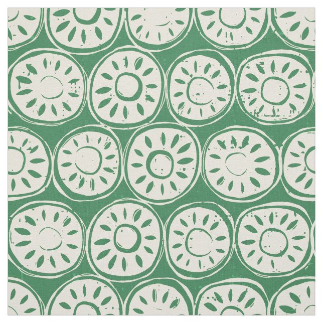 flower block ivory green fabric (Swatch)