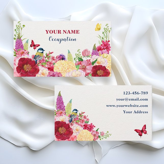 Flower bloom bird butterfly business card (Creator Uploaded)